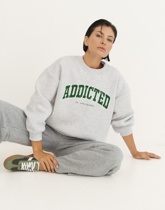 Утепленный свитшот оверсайз ADDICTED серый-меланж